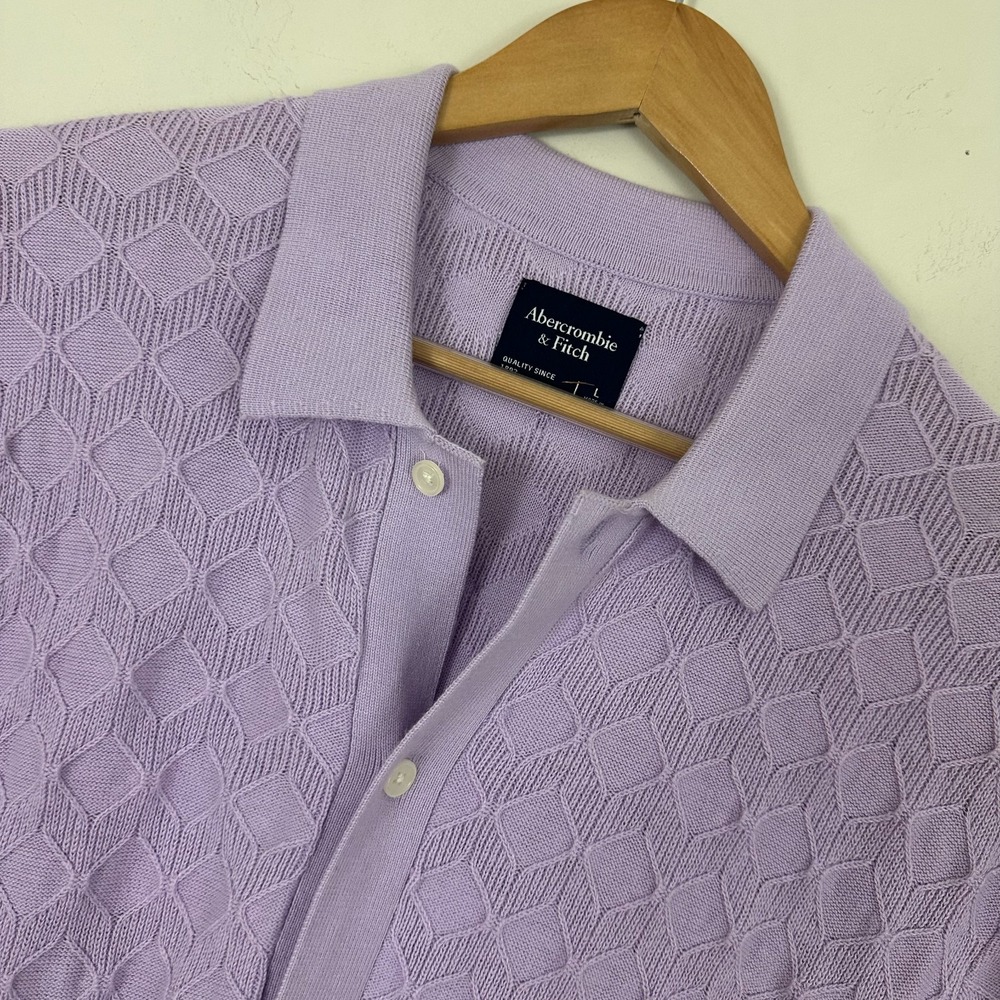 Abercrombie & Fitch Polo Shirt Lavender Textured Knit Geometric Cotton Men Large